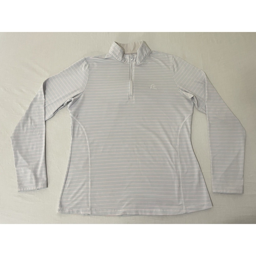 Rhoback Riva Performance Q-Zip Striped Pullover Shirt Women's M Blue Pink